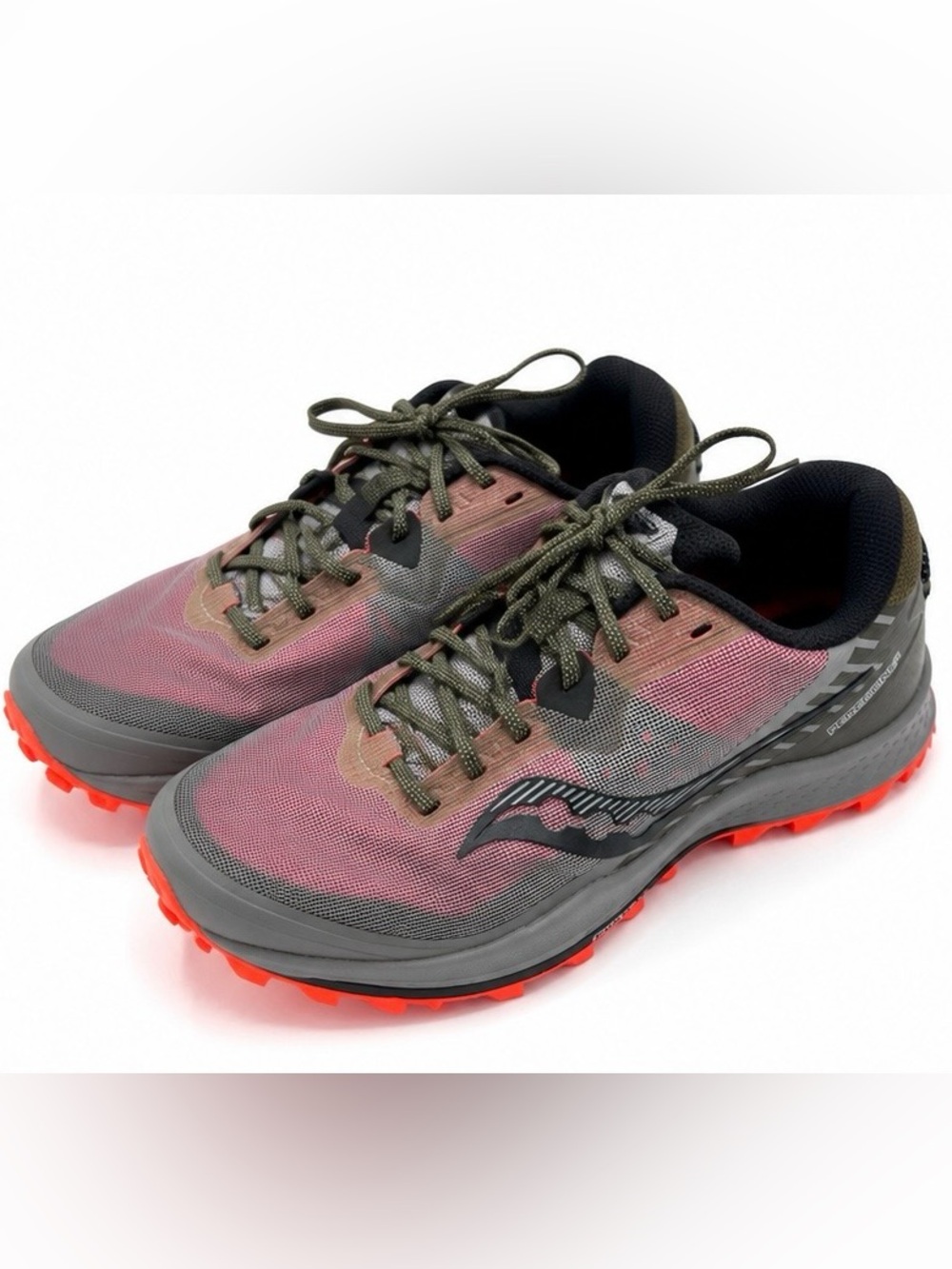 Saucony Alloy and Olive Trail Running Shoes with Orange Sole